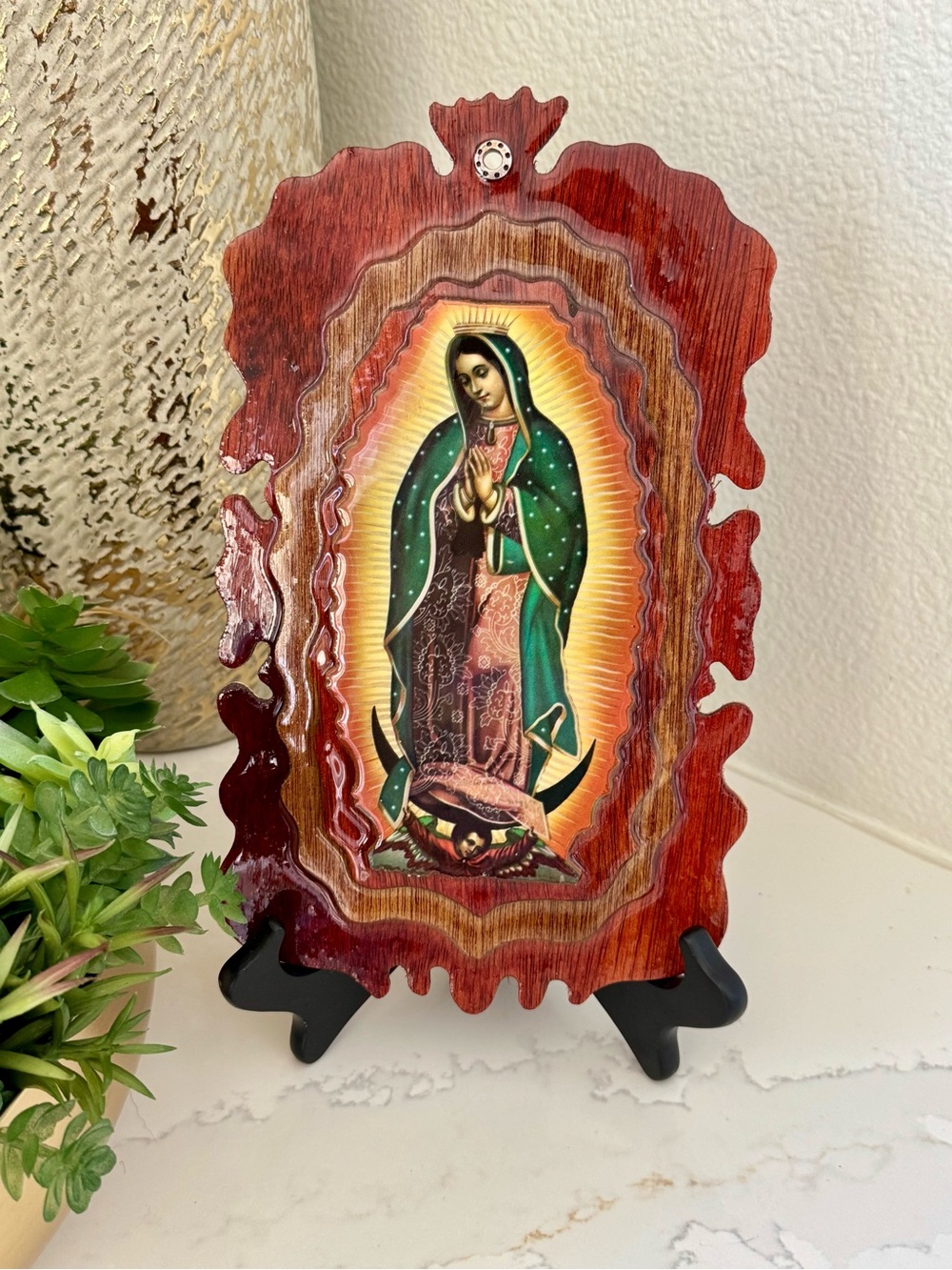 Mexican FolK Art Our Lady of Guadalupe Decorative Plaque -